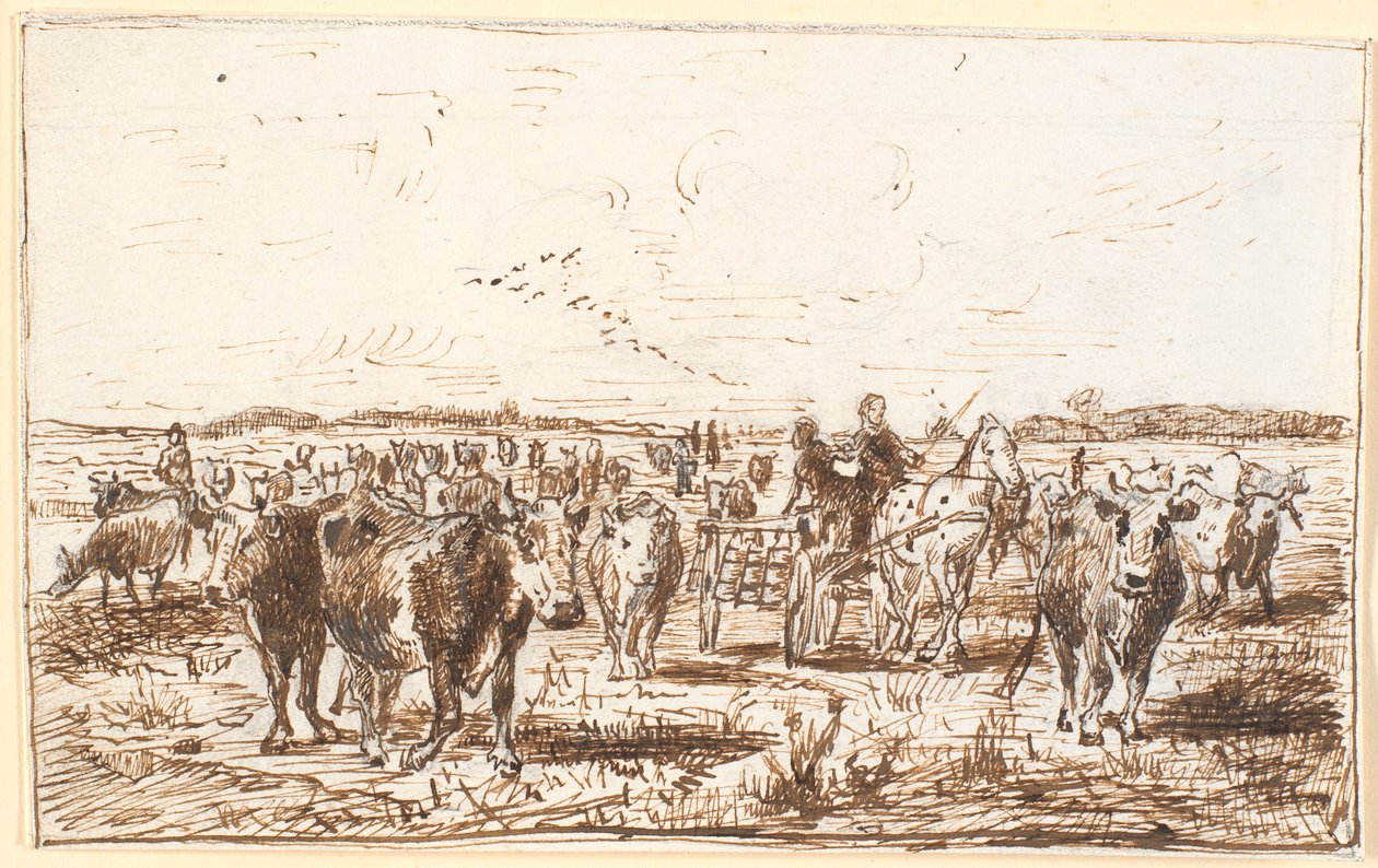 Bétail et chariot de traite dans un champ - Theodor Philipsen