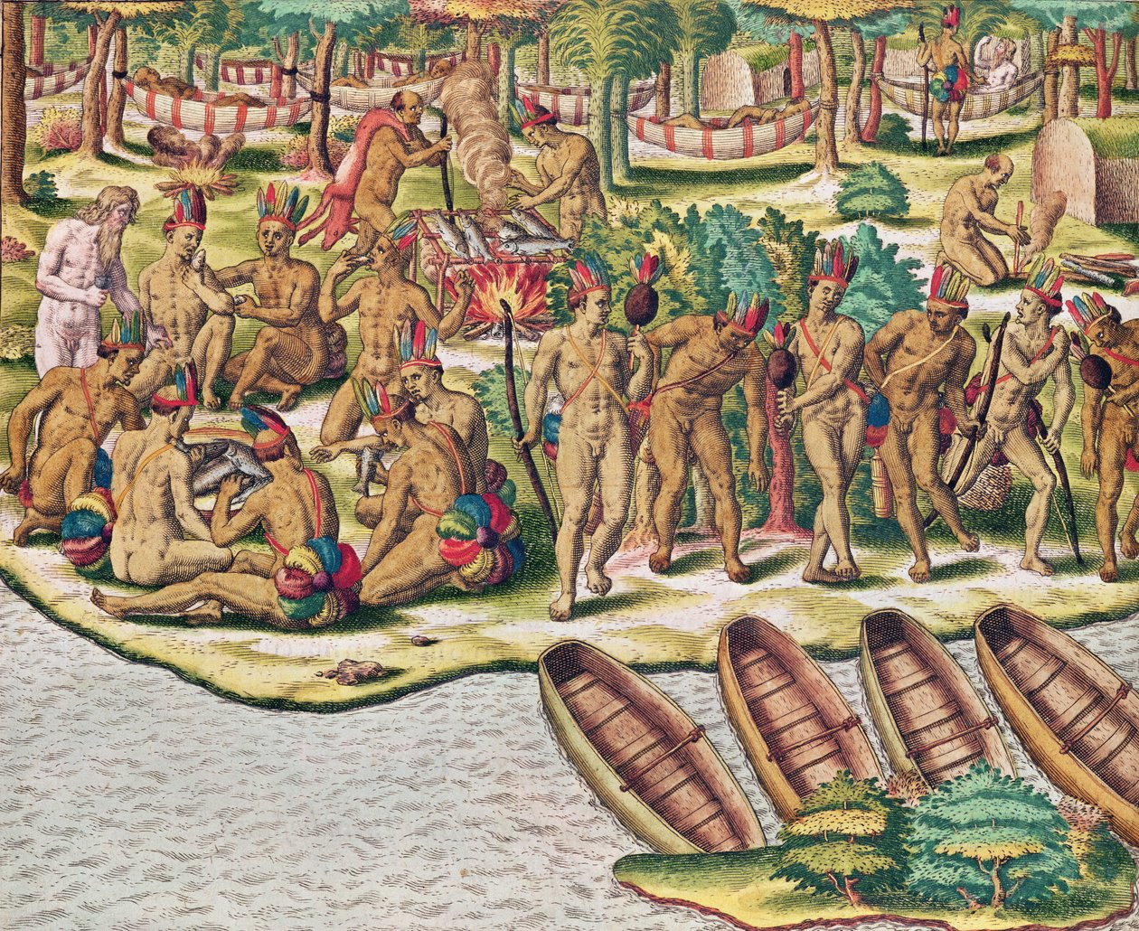 Americae Tertia Pars, Délibérant avant une expédition contre les ennemis (page 432), 1563 - Theodore de Bry