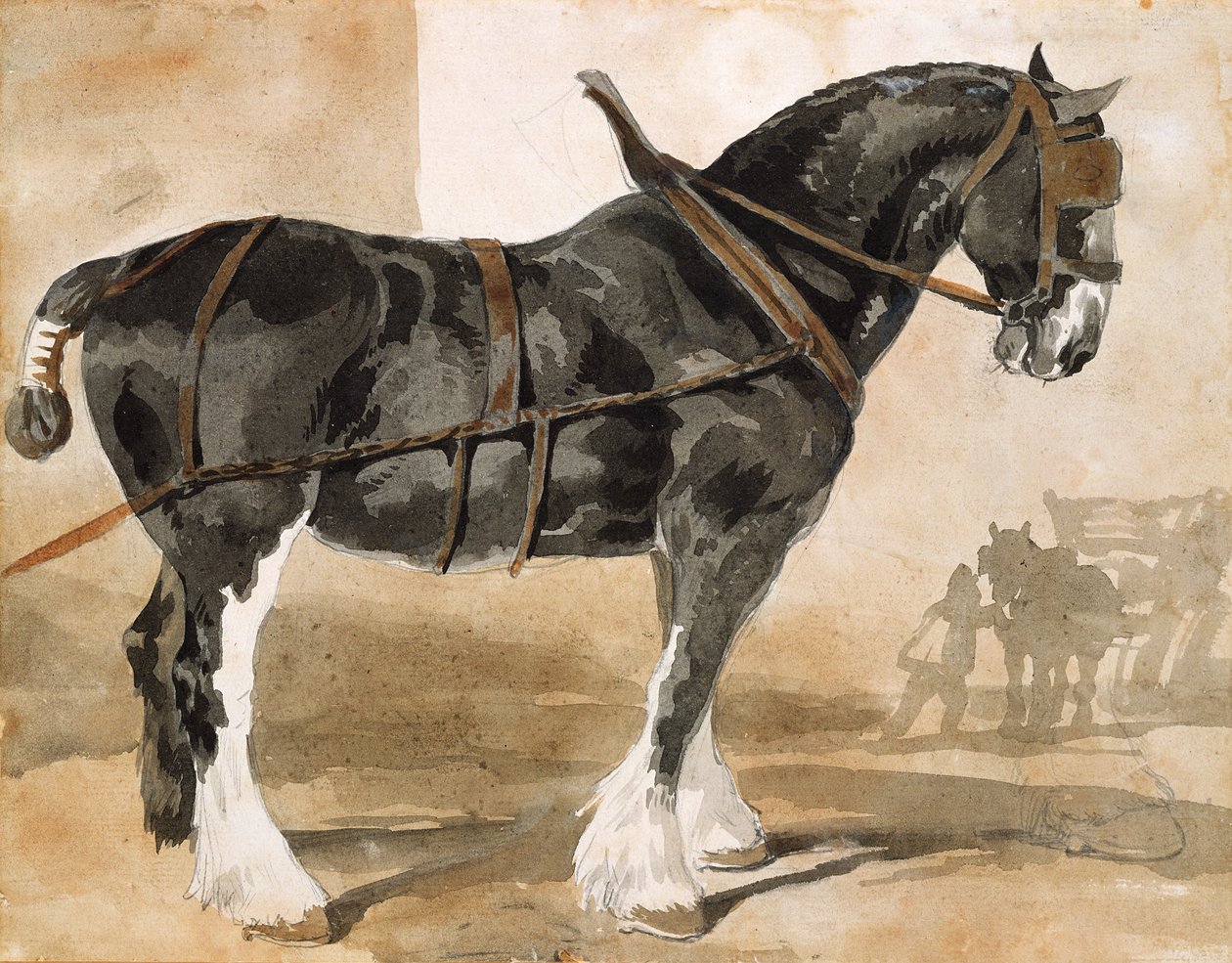 Cheval noir harnaché - Theodore Gericault