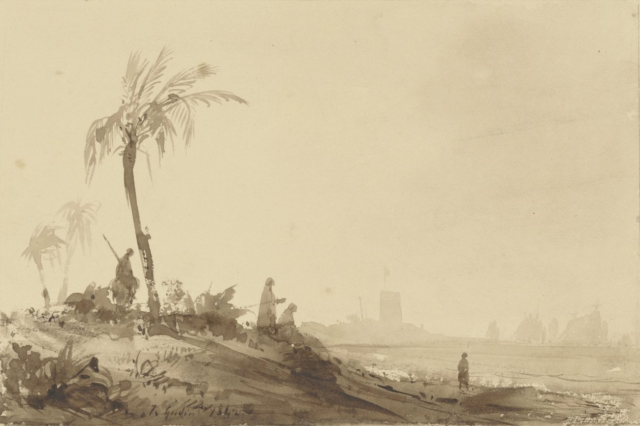 Bédouins sous un palmier - Theodore Gudin