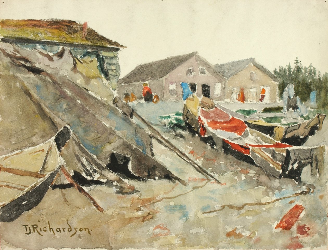 Séchage des couvertures sur les canoës - Theodore J. Richardson