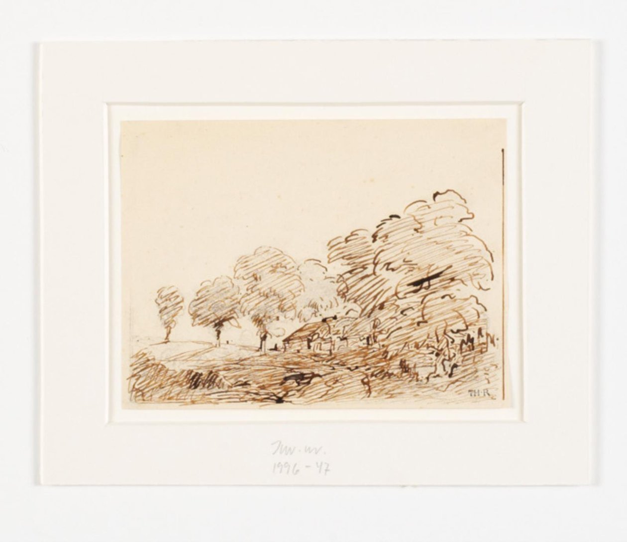 Paysage avec une cabane sous de grands arbres - Theodore Rousseau