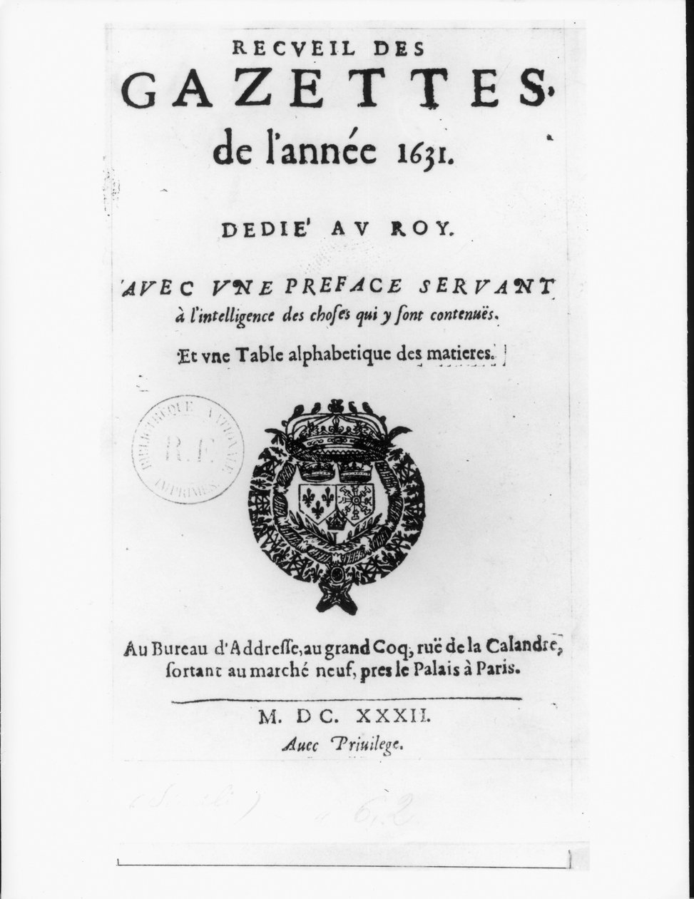 Page de titre de la première collection de 