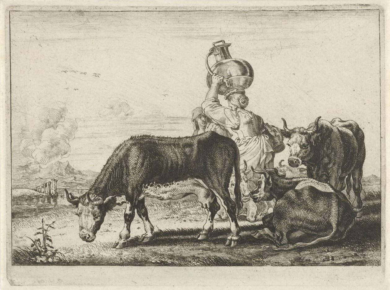 Vaches et deux laitières - Théodorus van Kessel