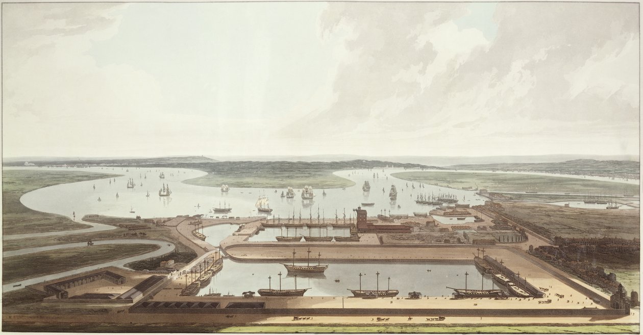 Vue des docks des Indes orientales, 1803 - Thomas und William Daniell