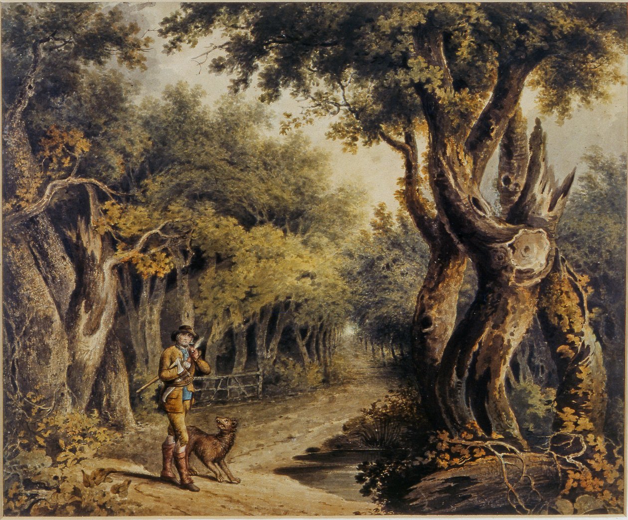 Scène de Forêt avec Bûcheron et Chien - Thomas Barker of Bath