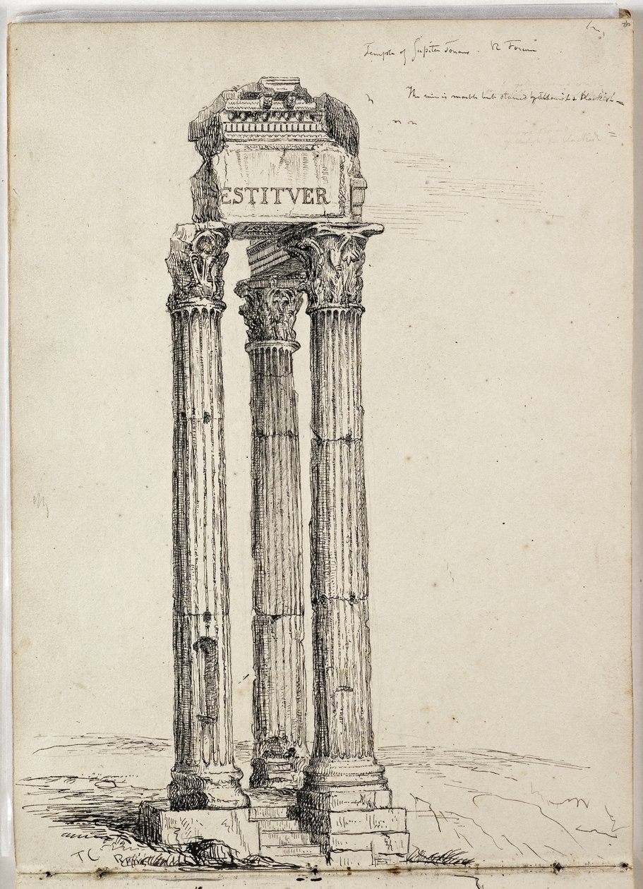 Temple de Vespasien, appelé le Temple de Jupiter Tonans, Forum romain, vers 1831 - Thomas Cole