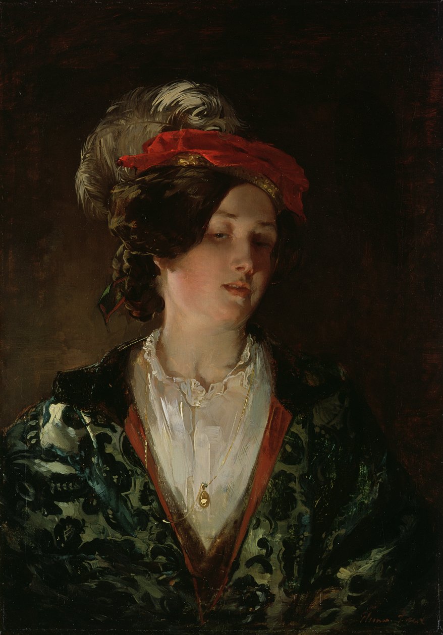 Dame avec un bonnet à plumes - Thomas Faed