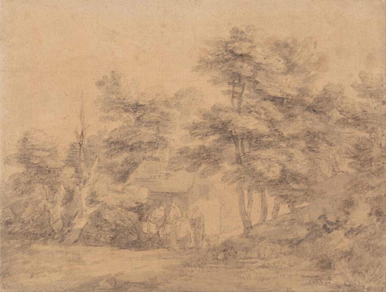Paysage boisé avec figures, ânes et cottage - Thomas Gainsborough