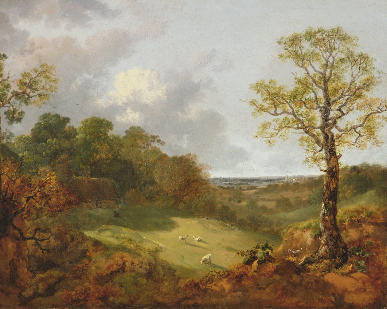 Paysage boisé avec une chaumière, des moutons et un berger allongé - Thomas Gainsborough