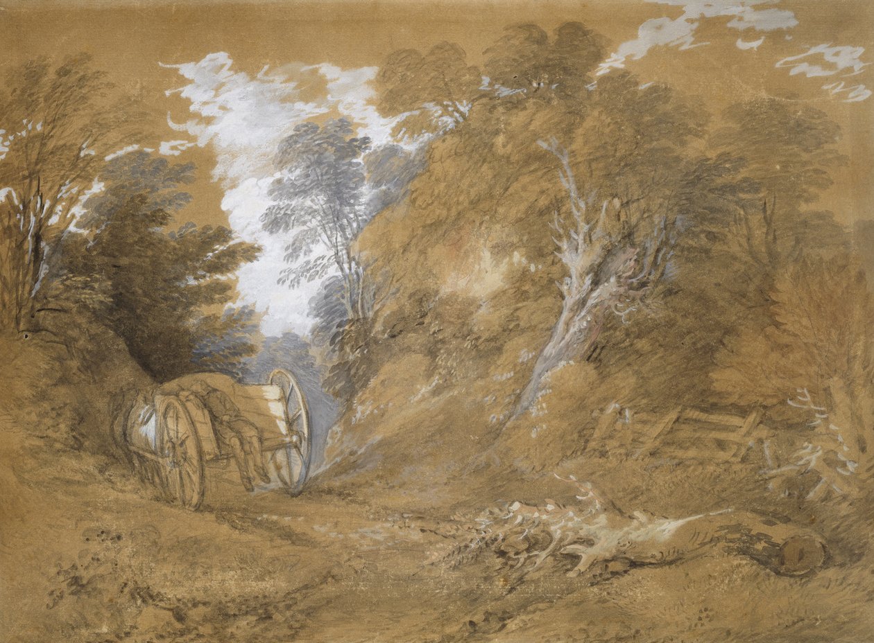 Paysage boisé avec un garçon paysan endormi dans une charrette - Thomas Gainsborough