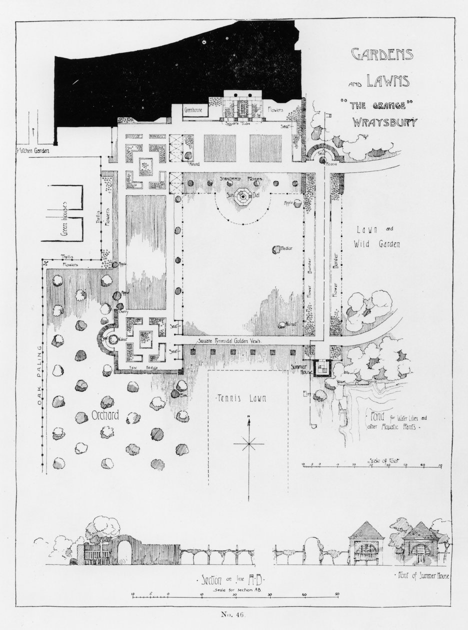 Jardin et pelouses, The Grange, Wraysbury, de The Art and Craft of Garden Making de Thomas Mawson, publié en 1900 - Thomas Hayton Mawson