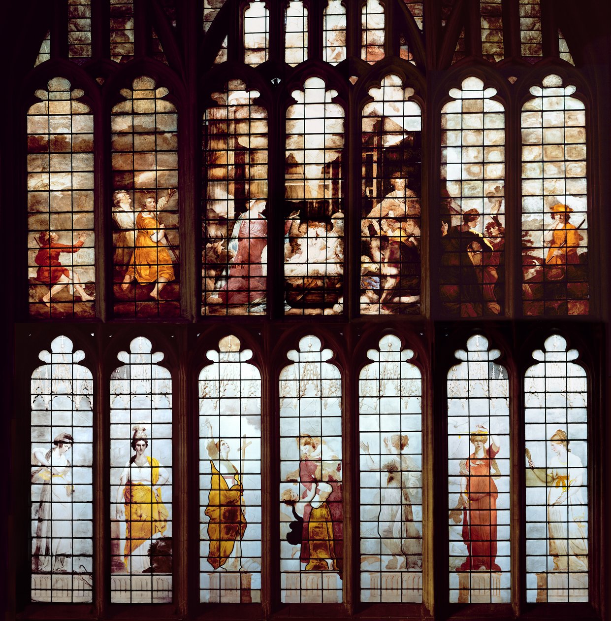 Scène de la Nativité et les Vertus (vitrail) - Thomas Jervais