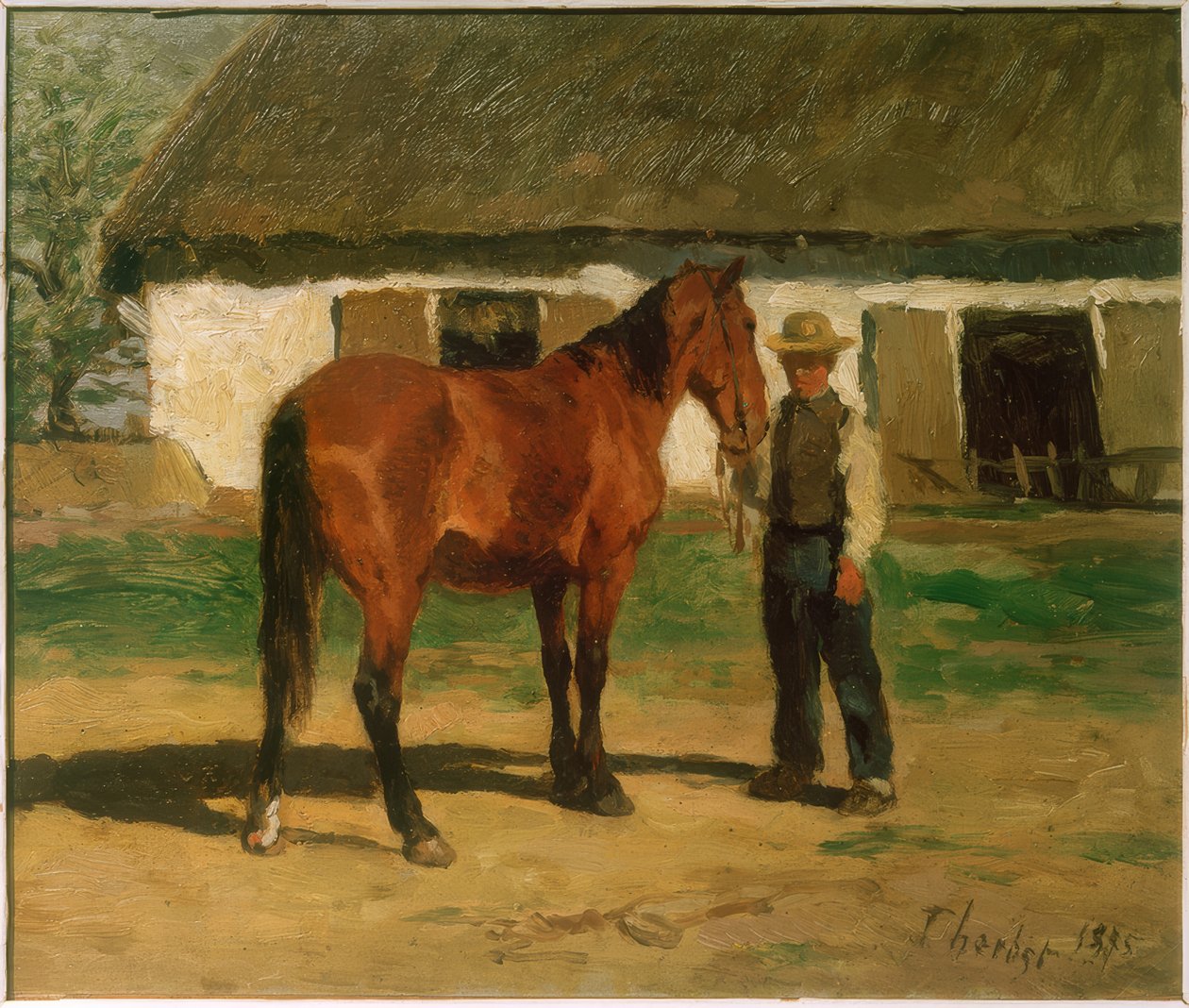 Cheval brun devant une maison blanche - Thomas Ludwig Herbst