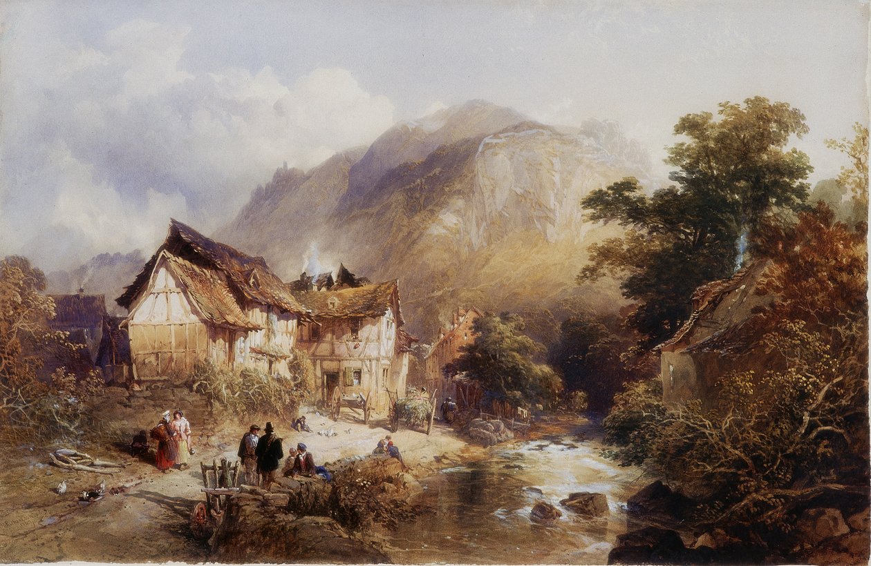 Le Village de Sayn, sur la rivière Bertich Bach, Prusse - Thomas Miles II Richardson