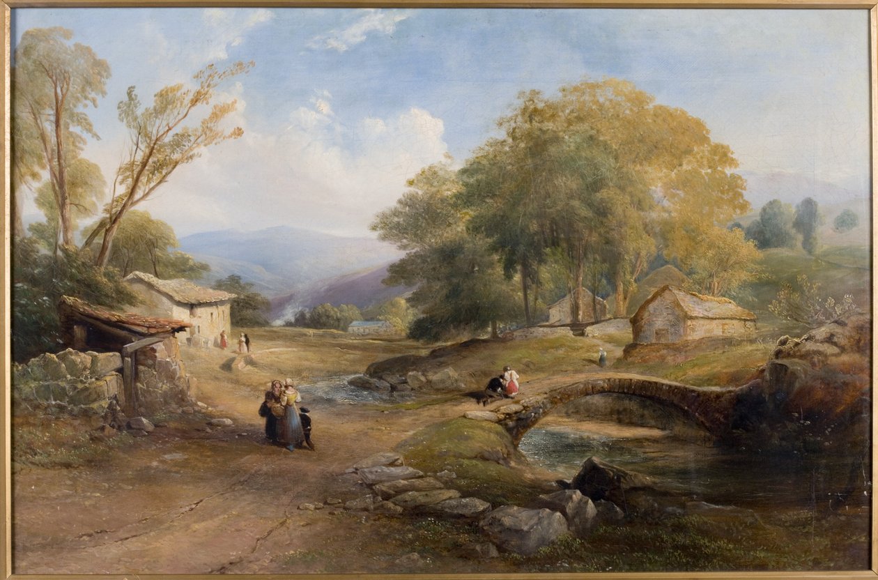 Paysage, pont et figures - Thomas Miles Richardson