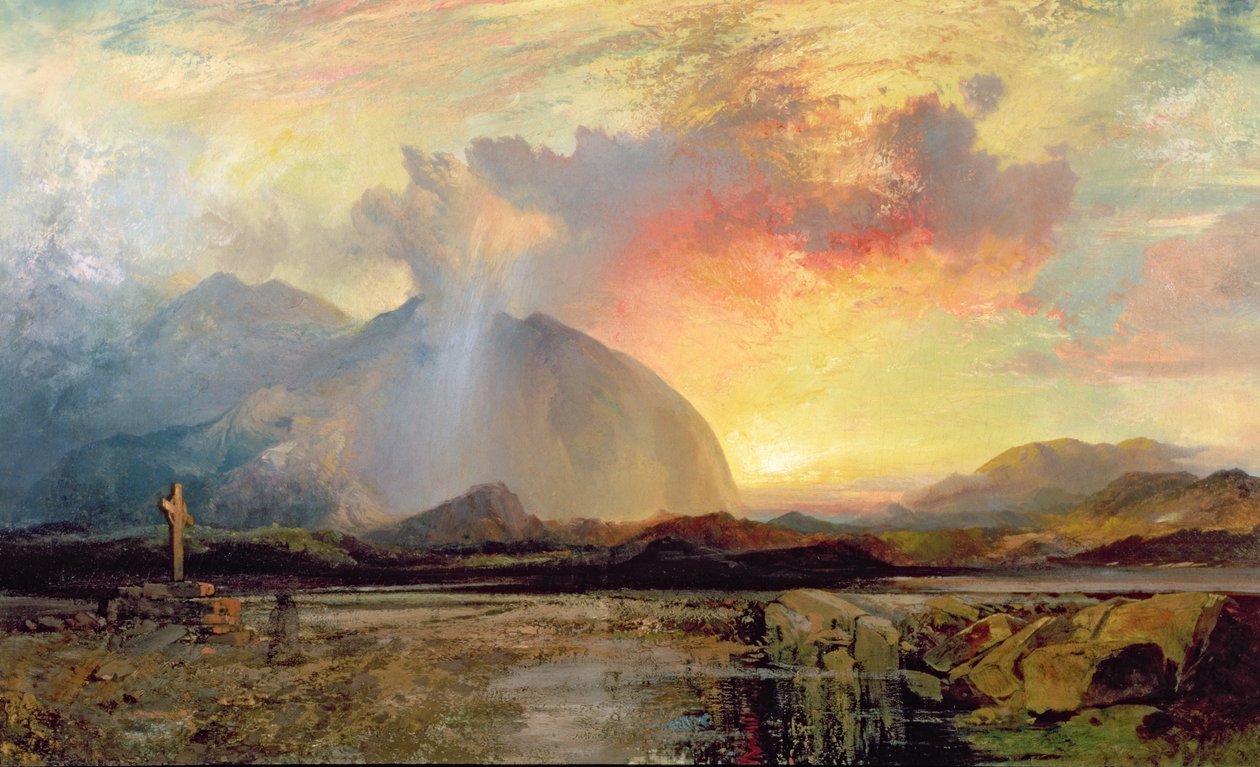 Vêpres au coucher du soleil à la vieille croix rugueuse - Thomas Moran