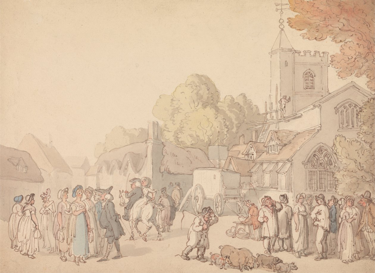 Scène de village devant une église - Thomas Rowlandson