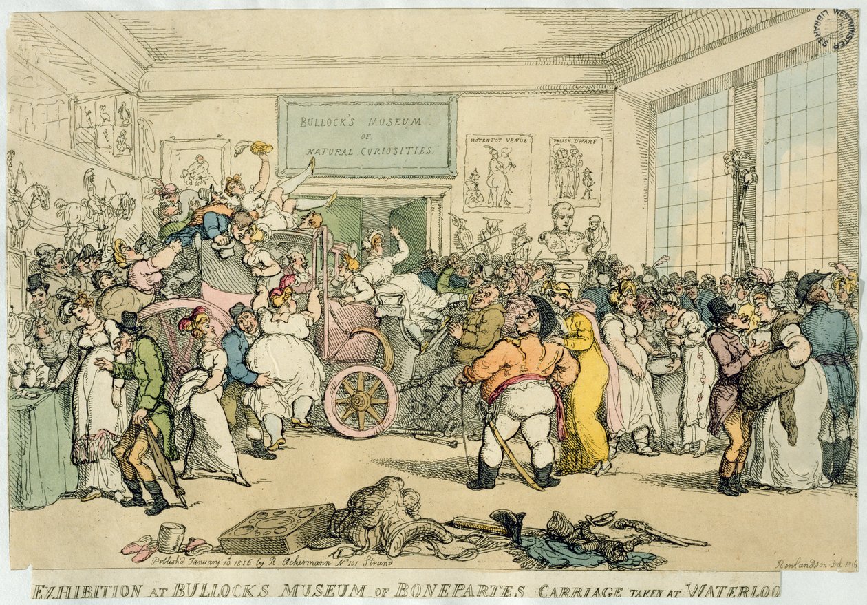 Exposition au Musée de Bullock de la Carrosse de Bonaparte Pris à Waterloo, pub. par Rudolph Ackermann, 1816 - Thomas Rowlandson