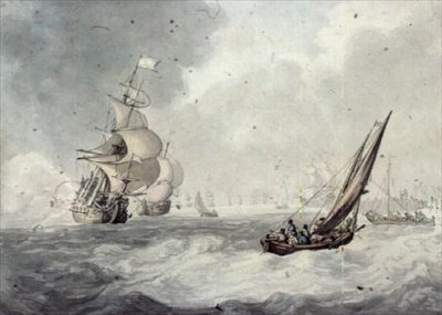 Tirer une salve au large de Portsmouth - Thomas Rowlandson