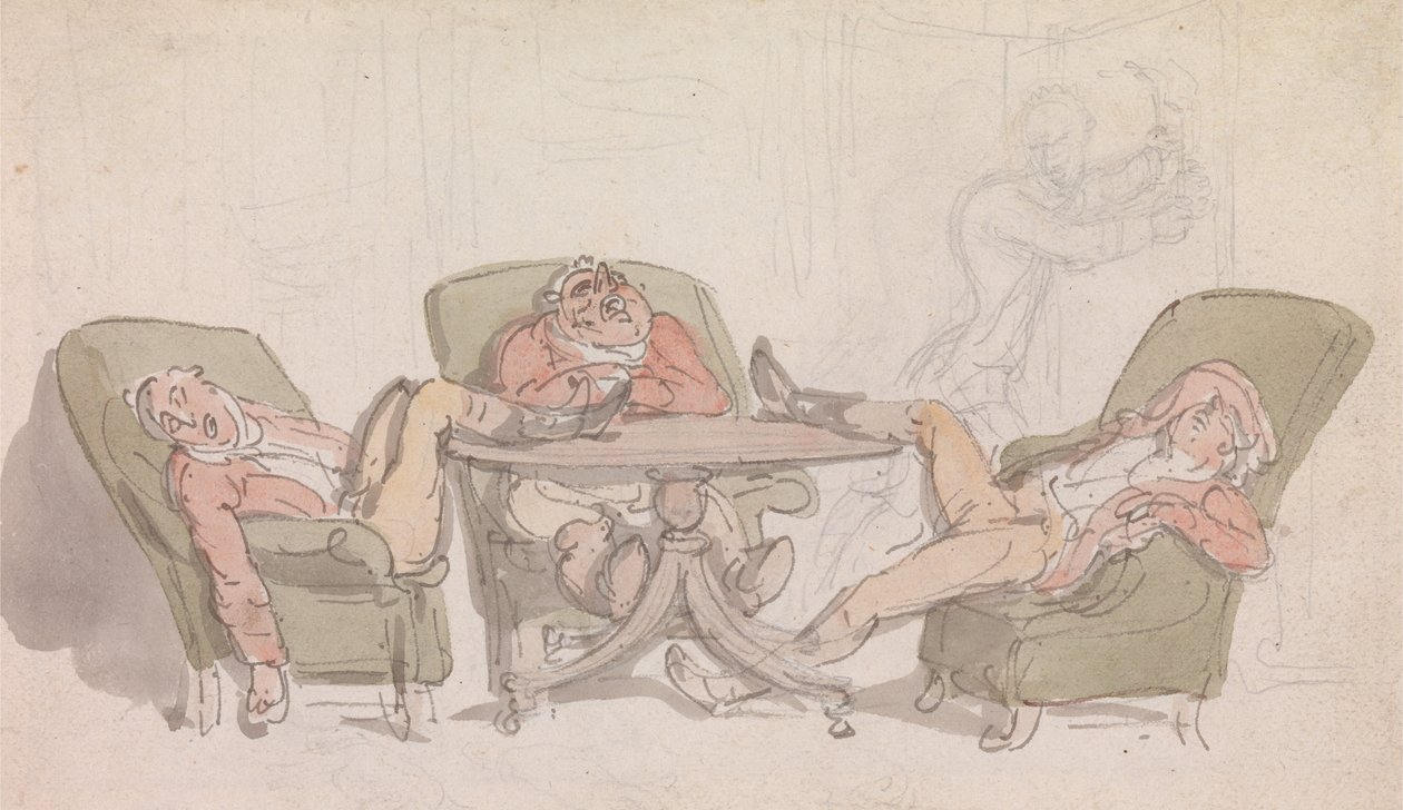 Trois sportifs dormant à la table dans leurs chaises - Thomas Rowlandson