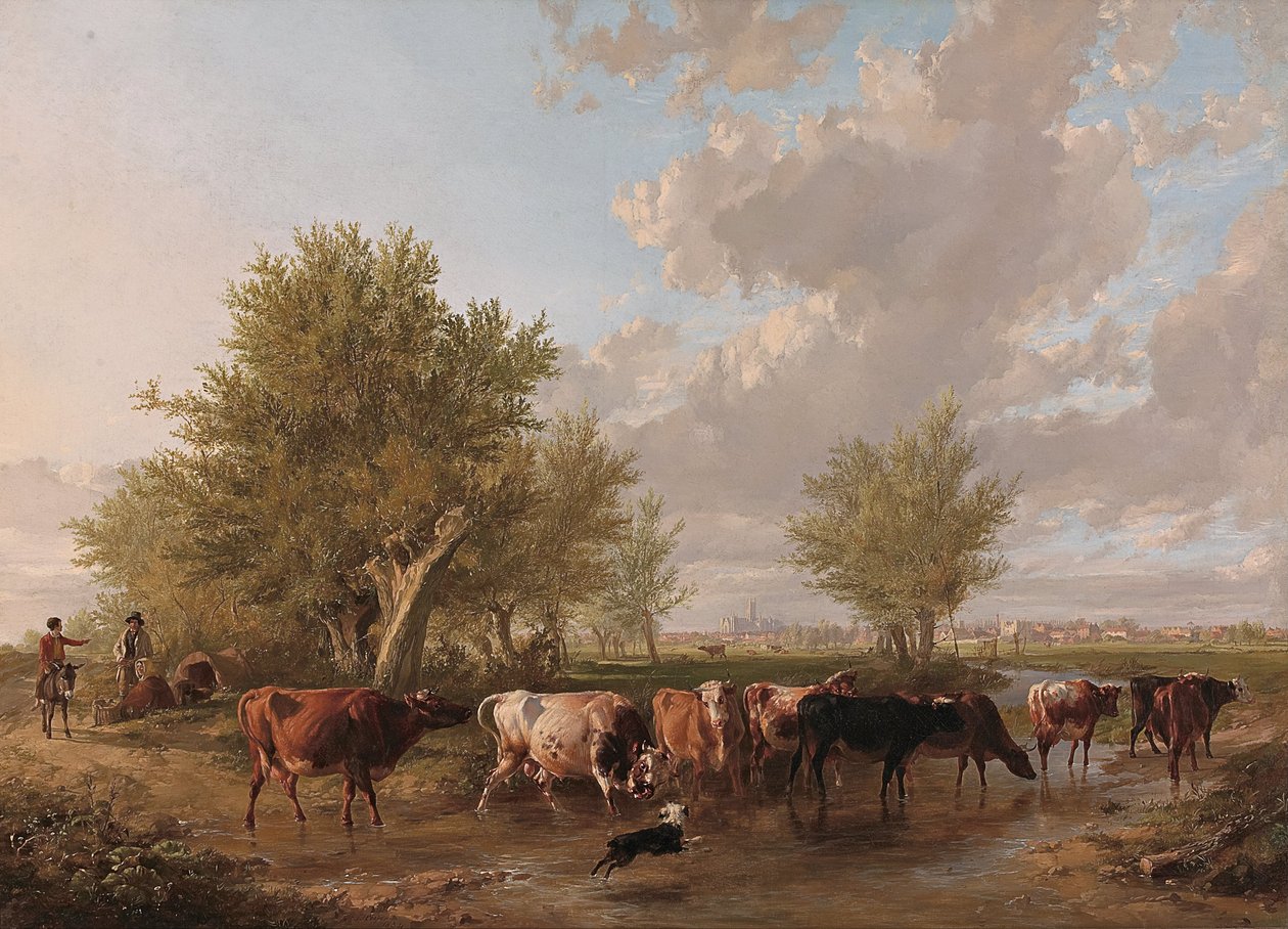 Traversant un ruisseau, banlieue de Canterbury - Thomas Sidney Cooper