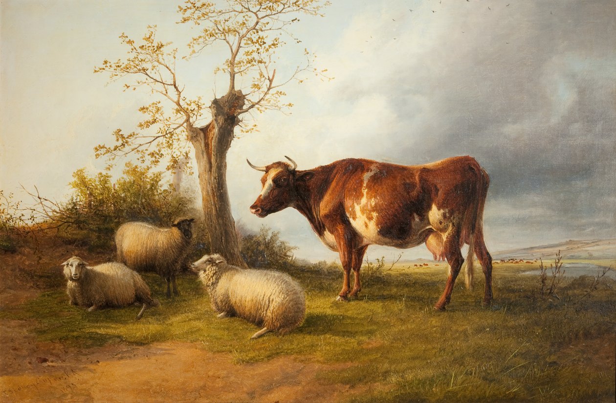 Vue dans la vallée de Stour avec vache - Thomas Sidney Cooper