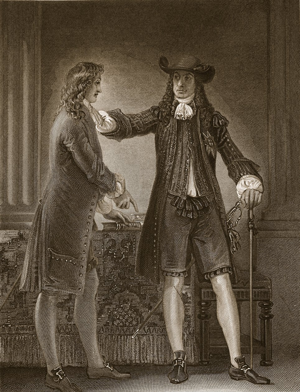 Charles II et Sir William Temple, gravé par J. Parker, illustration de 