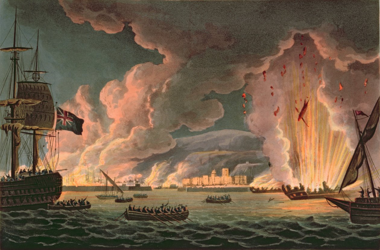Destruction de la flotte française à Toulon, 18 décembre 1793, gravée par Thomas Sutherland, publiée en 1816 - Thomas Whitcombe