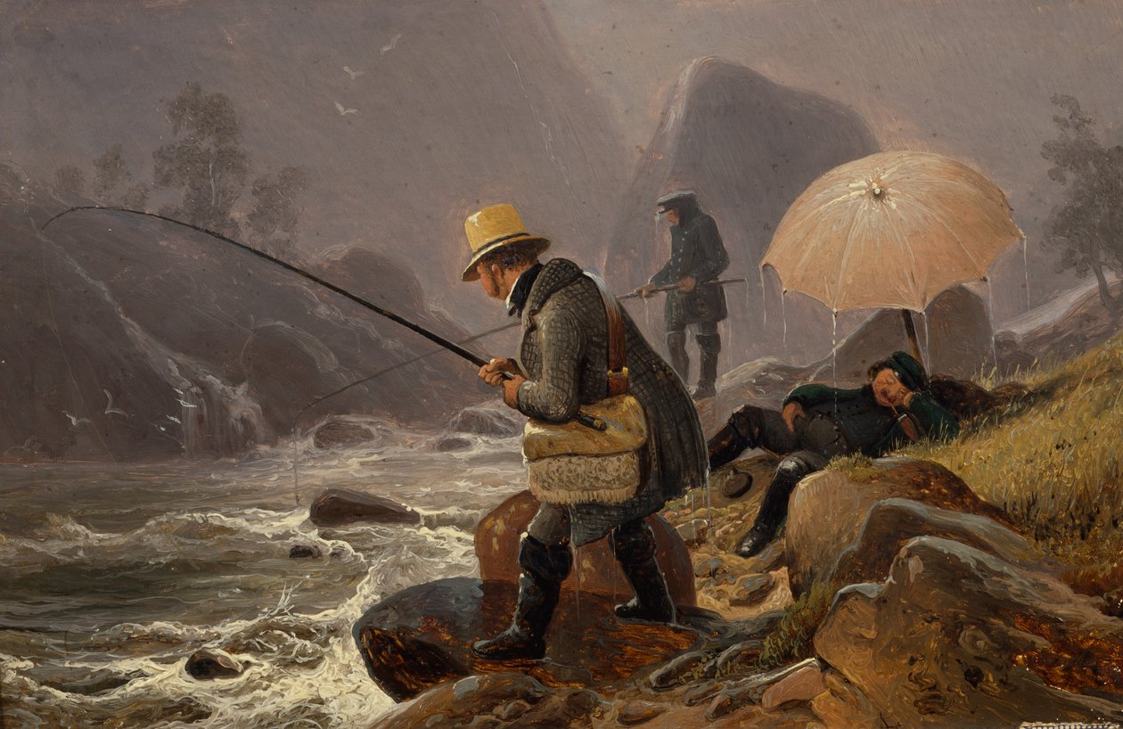Les peintres Fearnley, Achenbach, Breslauer pêchant - Thomas Fearnley