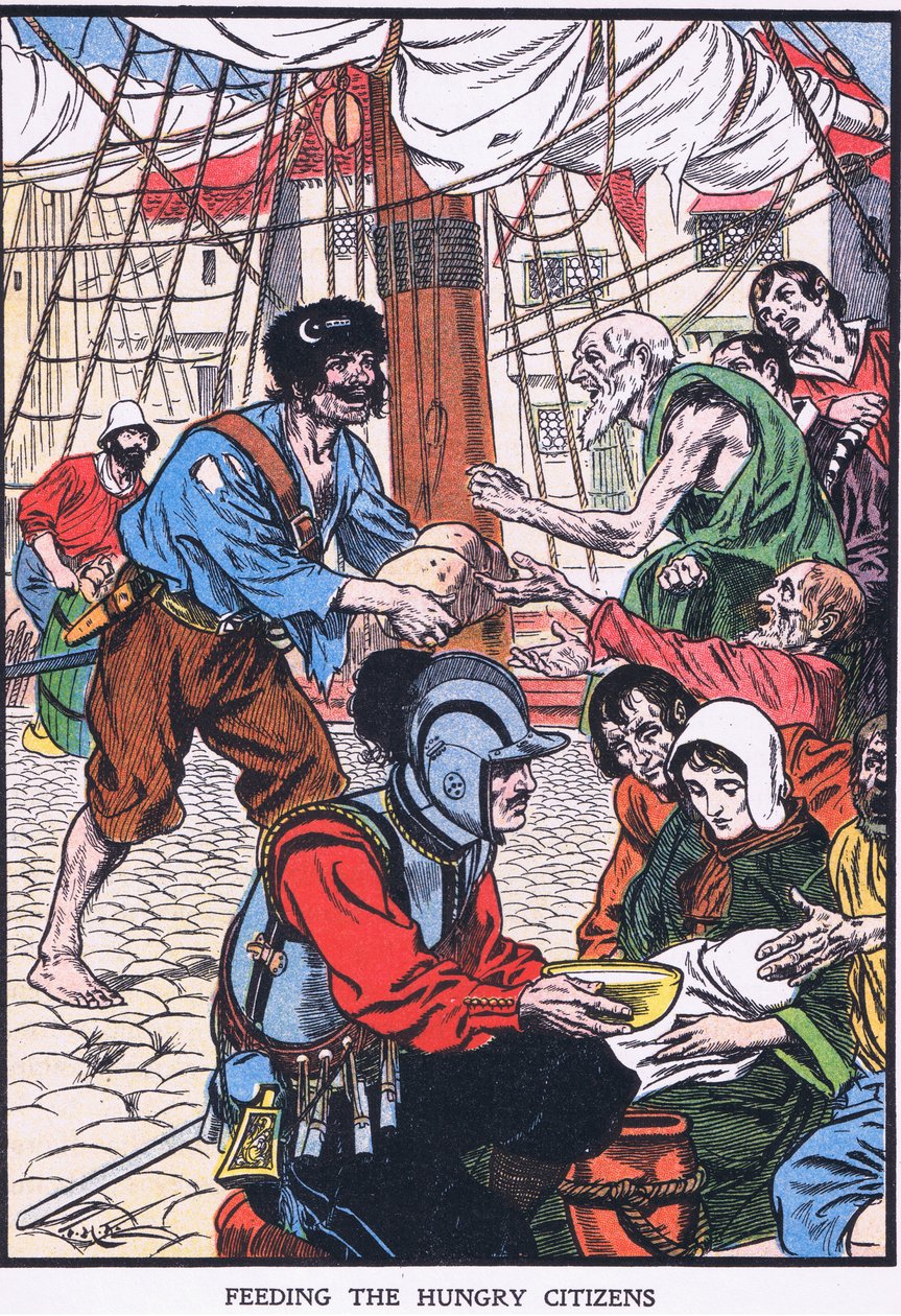 Nourrir les citoyens affamés (lithographie couleur) - Thomas Heath Robinson