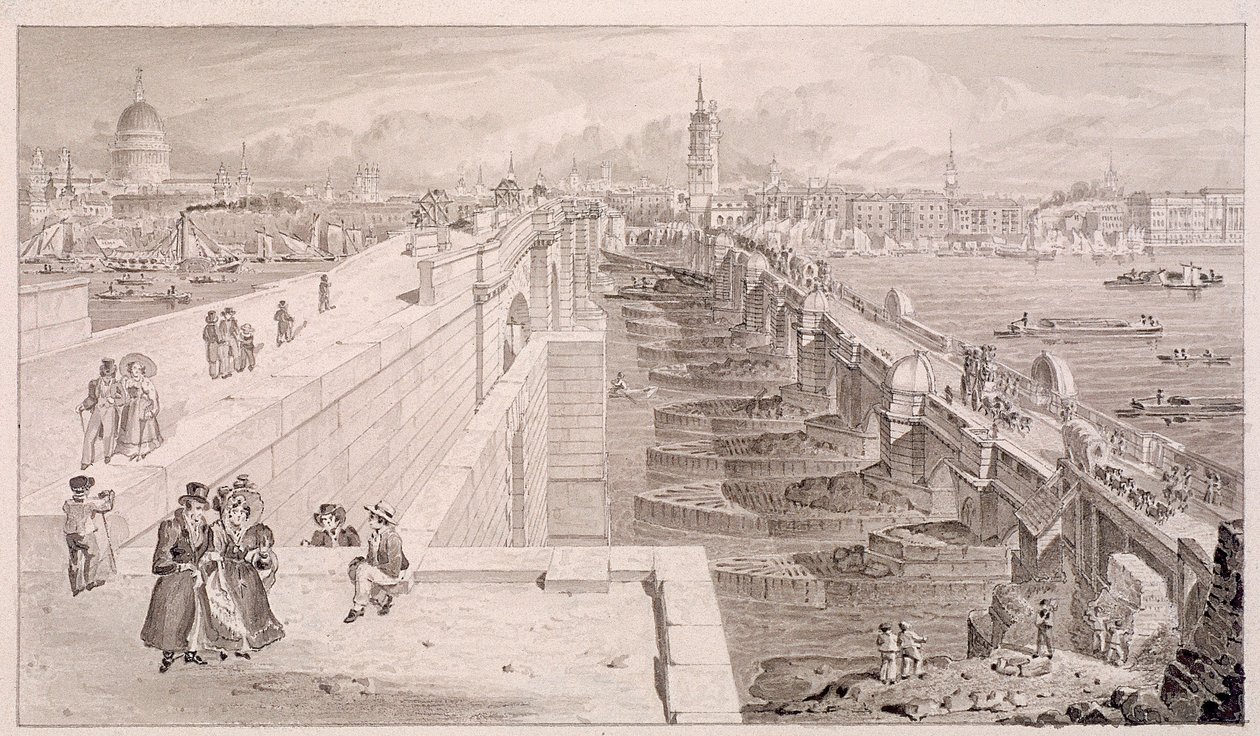 Pont de Londres ancien et nouveau, Londres, 1831 - Thomas Hosmer Shepherd