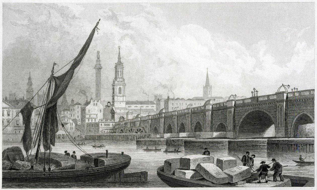 Vieux pont de Londres, depuis Southwark, 1829 - Thomas Hosmer Shepherd