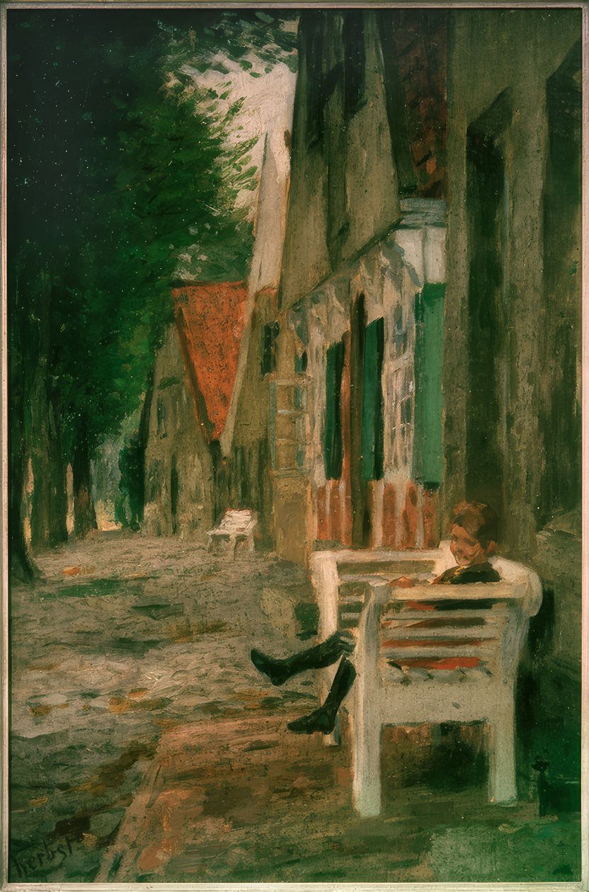 Rue avec fille sur le banc - Thomas Ludwig Herbst
