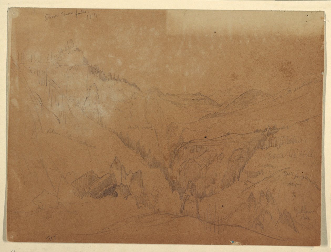 Dessin, Yellowstone, au-dessus des Tower Falls, 1871 - Thomas Moran