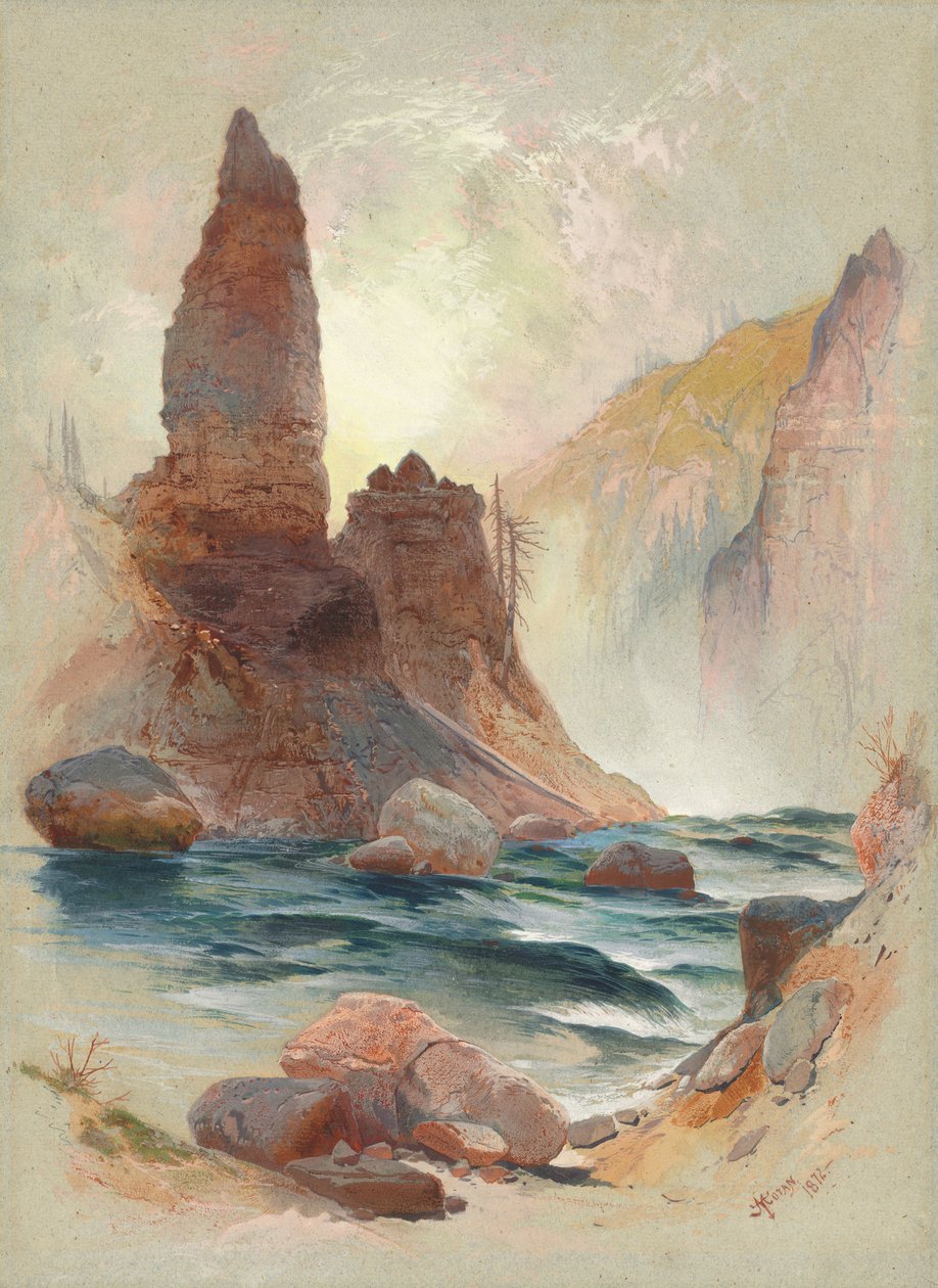 Tour à Tower Falls, Yellowstone - Thomas Moran