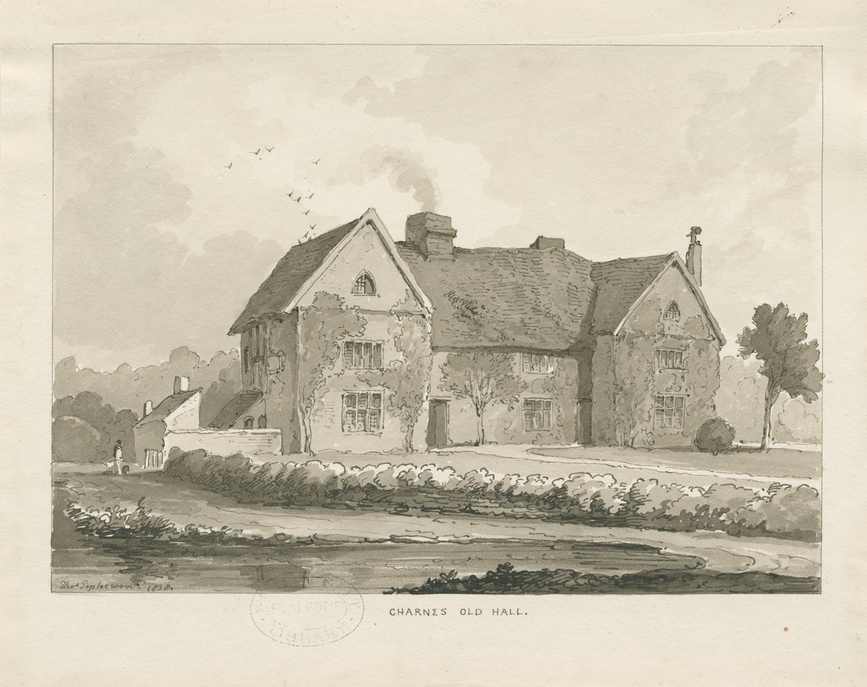 Charnes Hall: dessin sépia - Thomas Peploe Wood