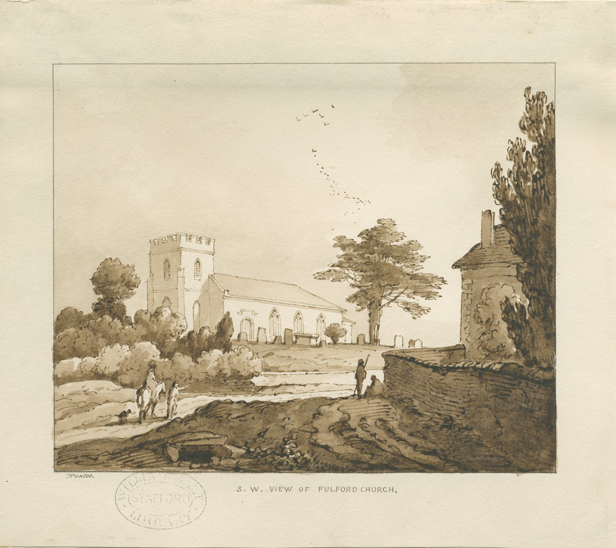 Église de Fulford (dessin sépia) - Thomas Peploe Wood