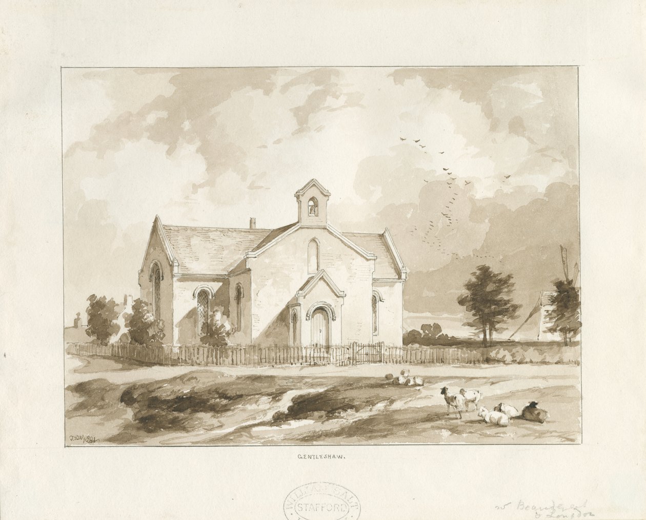 Église de Gentleshaw : dessin sépia - Thomas Peploe Wood