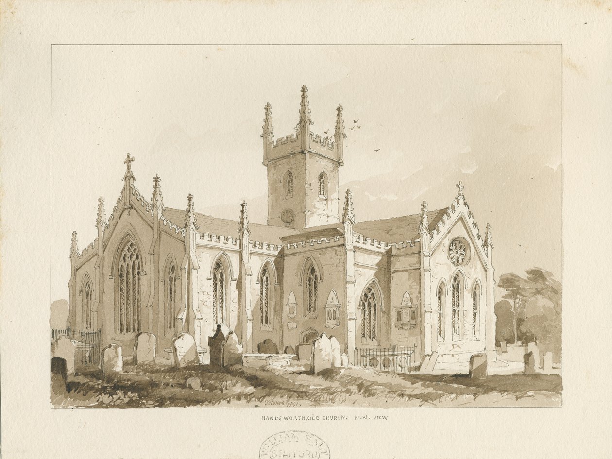 Église de Handsworth (dessin sépia) - Thomas Peploe Wood