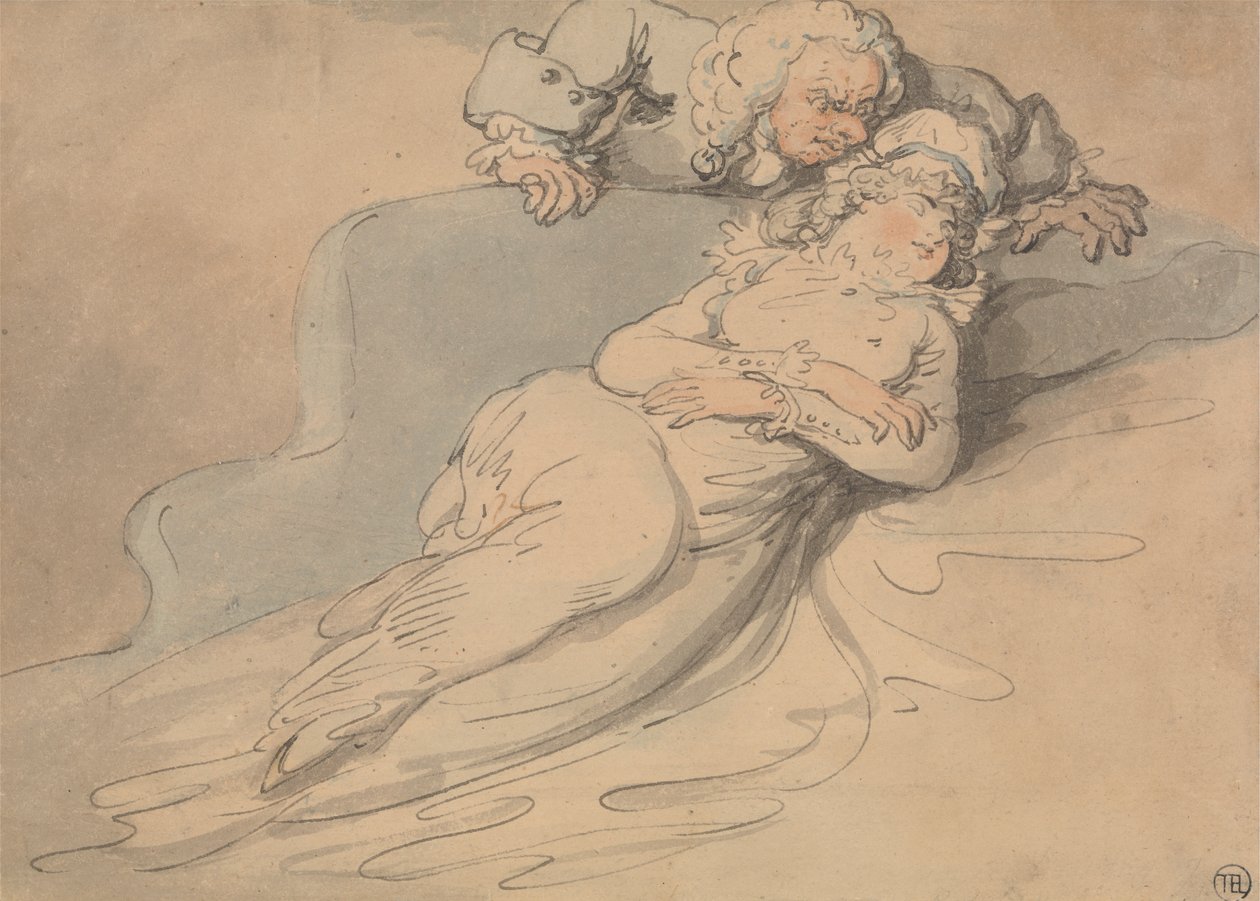 Femme endormie surveillée par un homme - Thomas Rowlandson