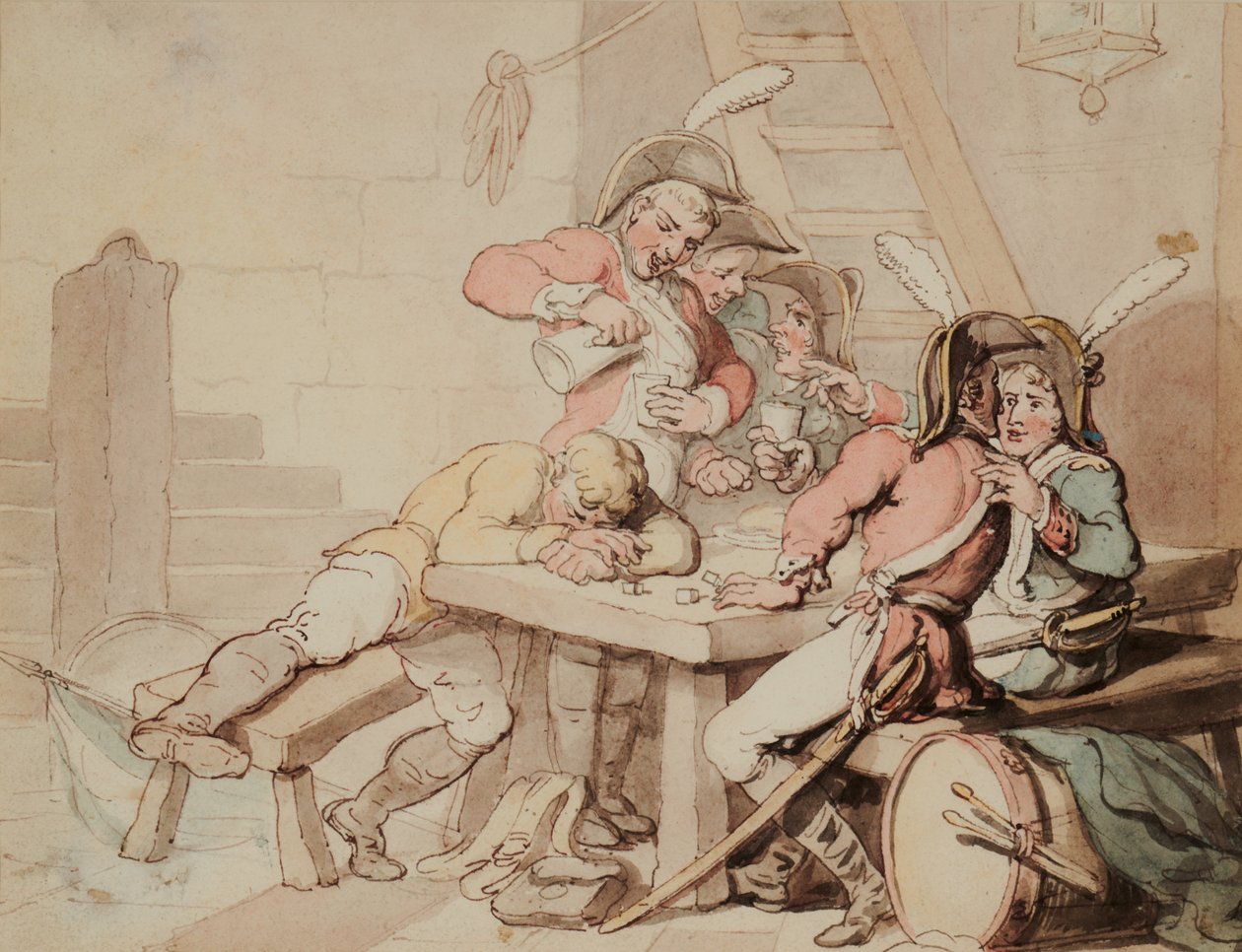 Soldats festoyant dans une cave - Thomas Rowlandson