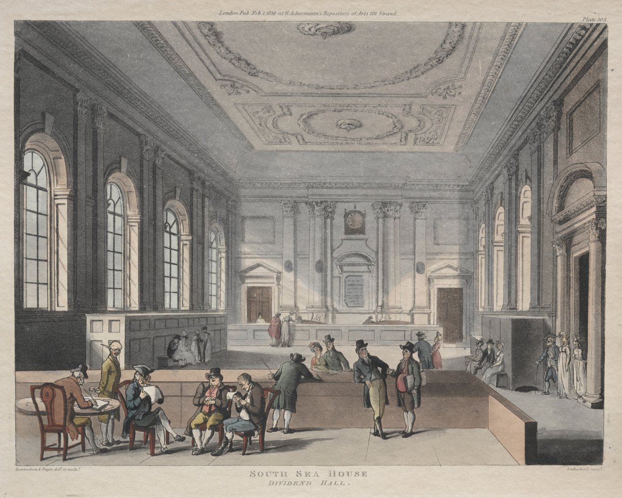 South Sea House, Salle des dividendes - Thomas Rowlandson