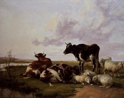 Bétail et moutons paissant - Thomas Sidney Cooper