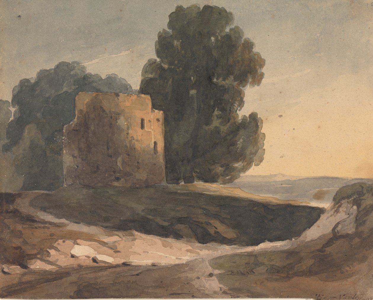 Paysage avec château en ruine, arbres - Thomas Sully