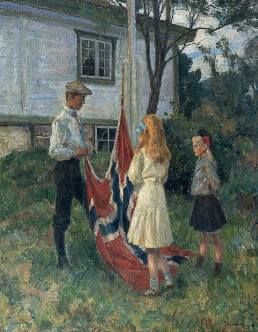 Enfants levant le drapeau norvégien - Thorolf Holmboe
