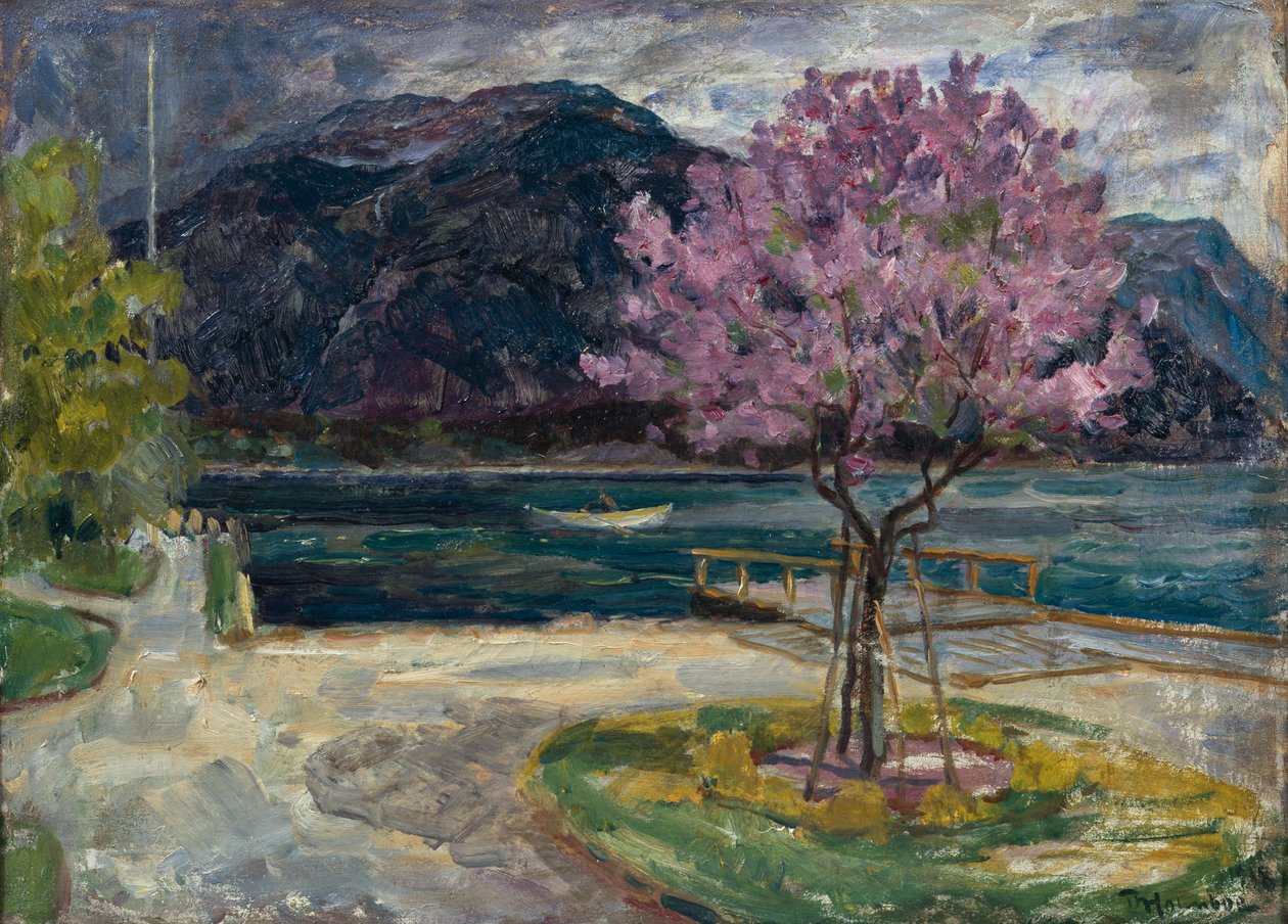 Paysage côtier avec amandier en fleurs - Thorolf Holmboe