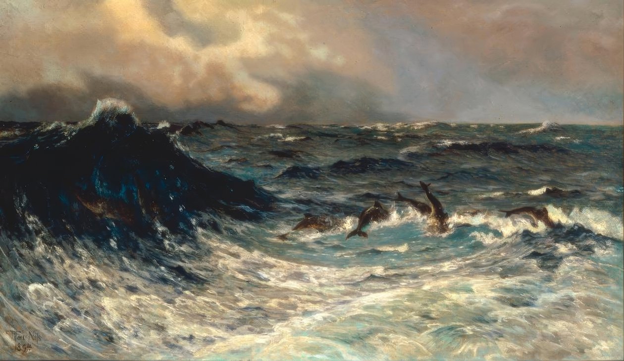 Mer agitée avec des dauphins - Thorvald Niss