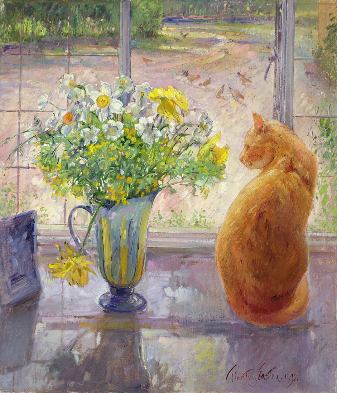 Pichet rayé avec des fleurs de printemps, 1992 - Timothy Easton