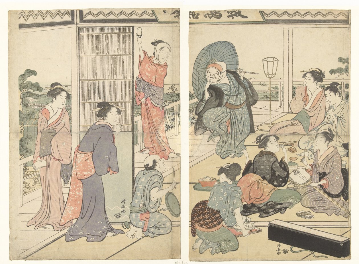 Fête dans la maison de thé Komeikan - Torii Kiyonaga